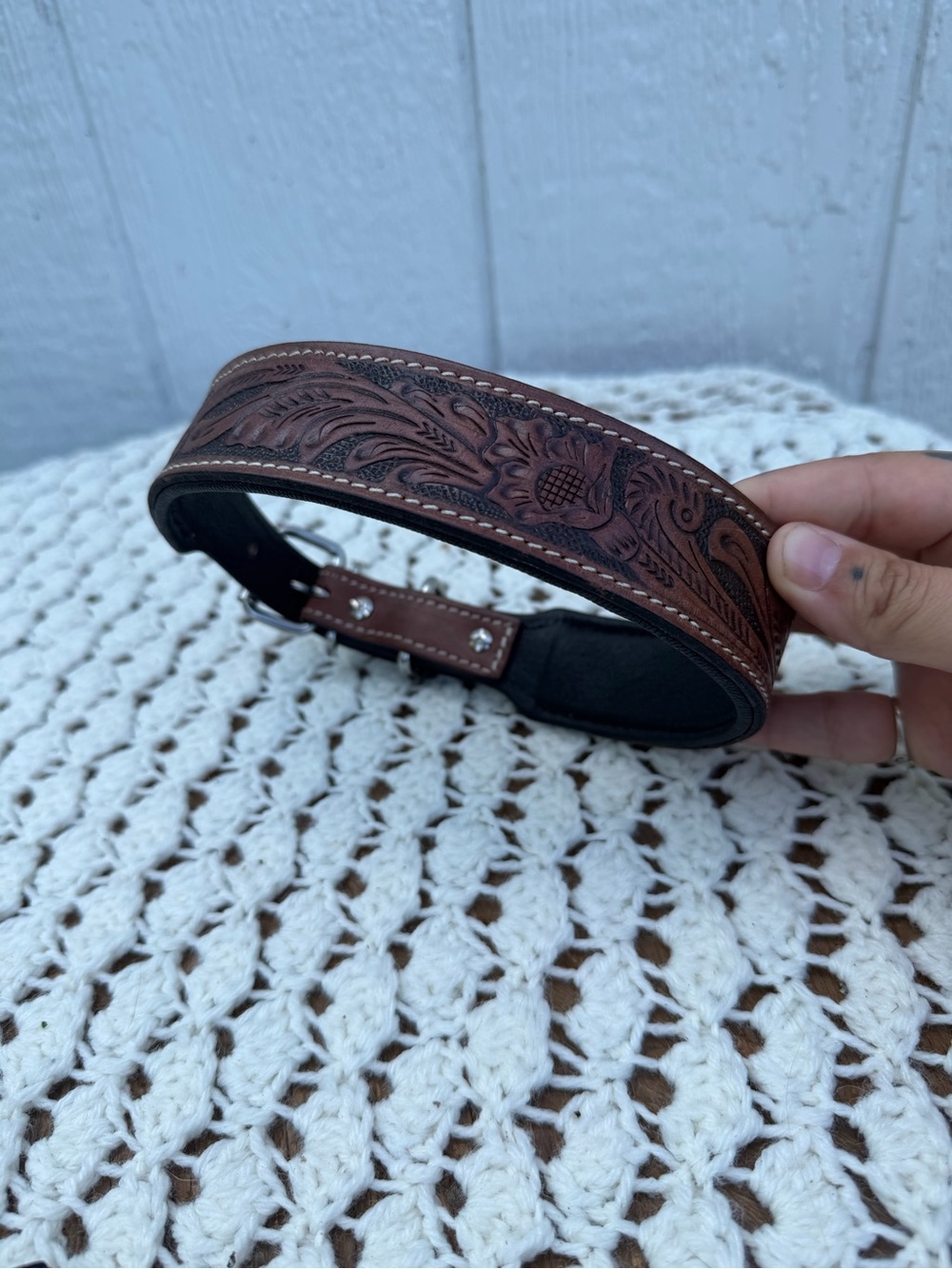 Hand-Tooled Brown Leather dog collar Western